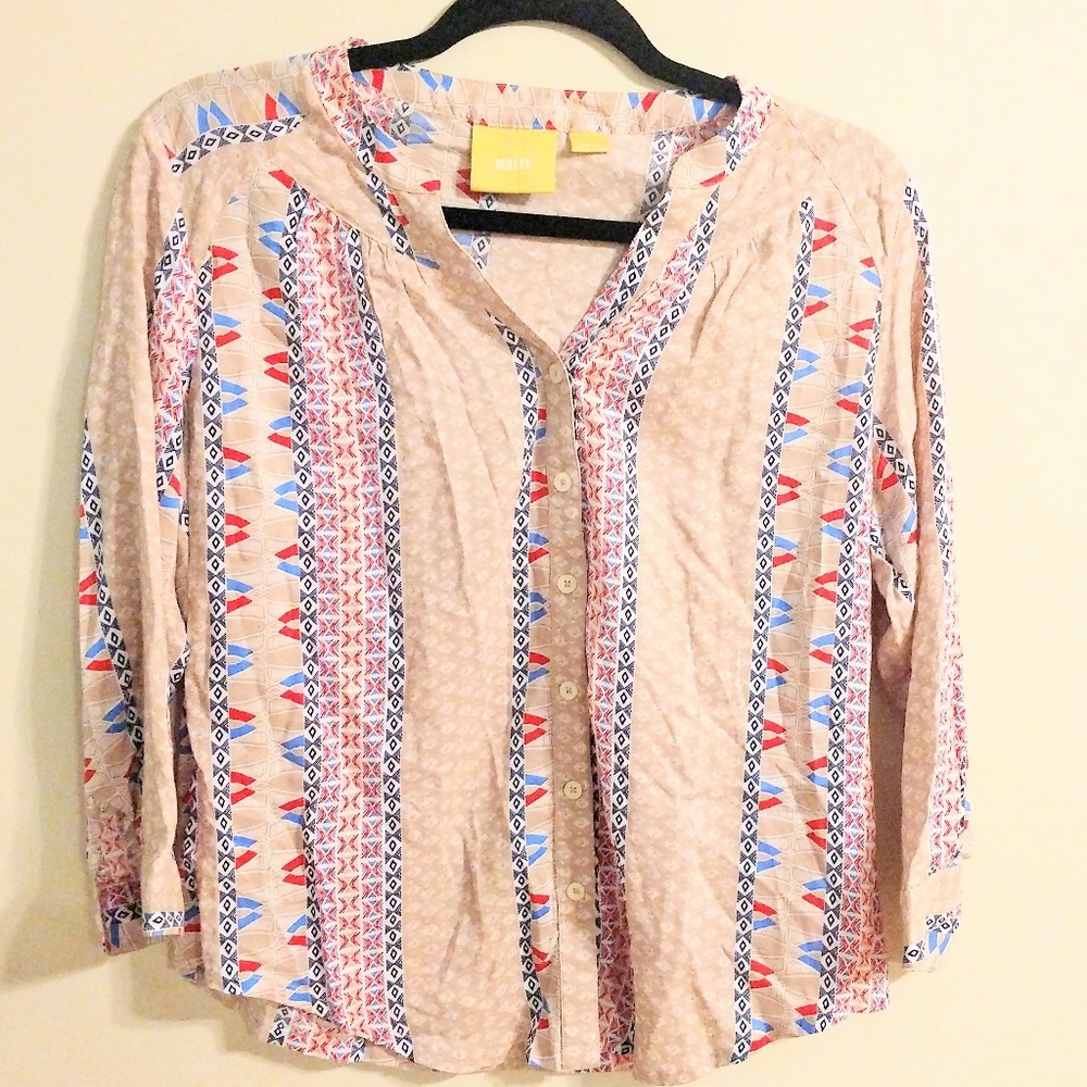 anthropologie | aztec boho button down shirt